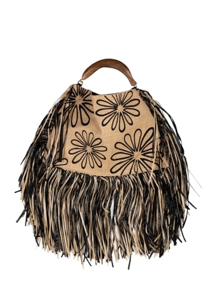 FARM Rio mini fringed floral tote bag - Neutrals