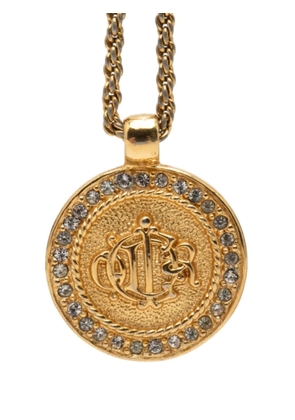 Christian Dior Pre-Owned 20th Century Gold Plated Rhinestone Logo Medallion Pendant Necklace costume necklace