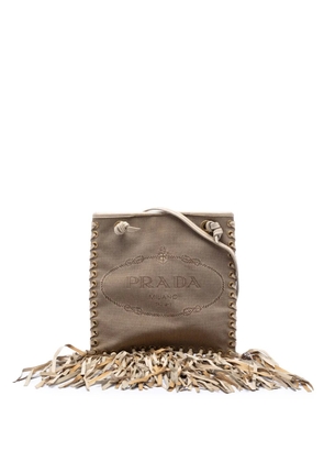 Prada Pre-Owned 2000-2025 Canvas and Leather Fringed Canapa Logo crossbody bag - White