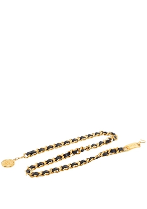 CHANEL Pre-Owned 1980-2000 Gold Plated Leather Woven Medallion Chain belt - Black