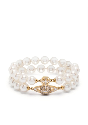 Vivienne Westwood Orb-plaque double pearl bracelet - White