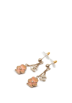 CHANEL Pre-Owned 2013 Gold Plated Enamel CC and Flower Drop Push Back Earrings costume earrings - Pink