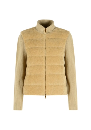 Moncler teddy fleece panelled padded cardigan - Neutrals