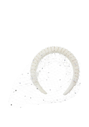 Self-Portrait crystal-embellished veil headband - White