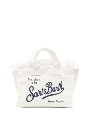 MC2 Saint Barth mini Vanity Linen frayed logo-print tote bag - Neutrals