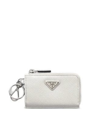 Prada Saffiano leather mini pouch with keychain - White