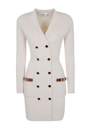 Elisabetta Franchi ribbed leather-trimmed midi dress - White