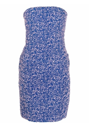 Christian Dior Pre-Owned 2010s floral-pattern strapless fitted dress - Blue