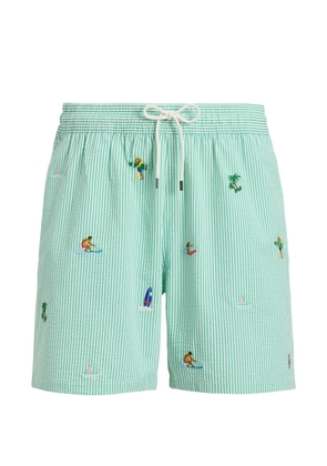 Polo Ralph Lauren embroidered striped-pattern swim shorts - Green