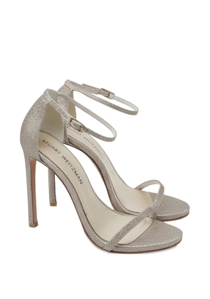 Stuart Weitzman fabric ankle strap open toe sandals - Silver