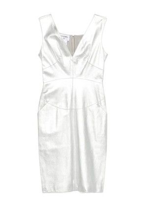 CHANEL Pre-Owned lambskin V-neck dress - Silver