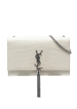 Saint Laurent Pre-Owned 2013-2025 Medium Croc Embossed Leather Monogram Kate Tassel crossbody bag - White
