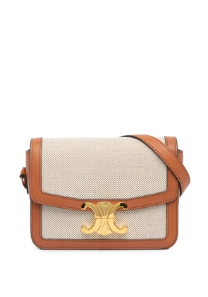 Celine Pre-Owned 2020 Teen Canvas and Calfskin Triomphe crossbody bag - Neutrals