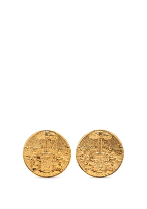 CHANEL Pre-Owned 1970-1980 Gold Plated Crest Round Clip On Earrings costume earrings