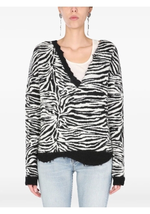Saint Laurent zebra-print V-neck sweater - White