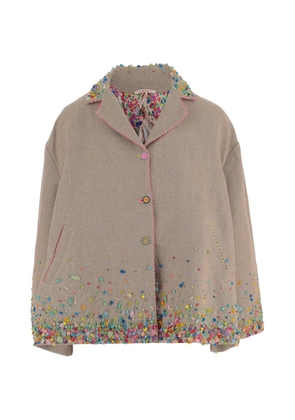 Pero bead-details linen jacket - Green