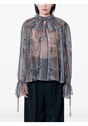Saint Laurent pierrot collar drawstring blouse - Blue