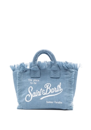 MC2 Saint Barth mini Vanity Linen frayed logo-print tote bag - Blue