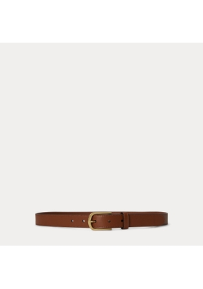 Rounded-Buckle Leather Skinny Belt