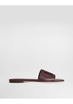 Dolce & Gabbana Calfskin Sliders With Dg Logo - Woman Slides And Mules Bordeaux Leather 37.5