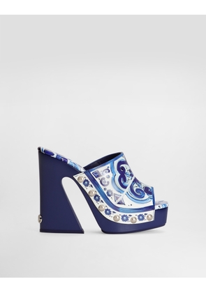 Dolce & Gabbana Majolica-print Polished Calfskin Clogs - Woman Sandals And Wedges Multicolor Leather 37
