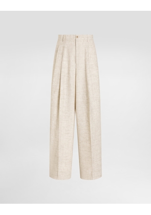 Dolce & Gabbana Tweed-effect Linen And Viscose Trousers - Man Pants And Shorts Beige 44