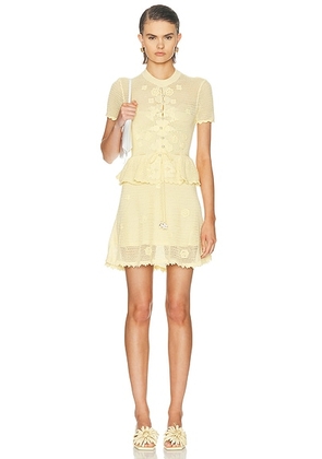 Self-portrait Floral Crochet Mini Dress in Yellow - Lemon. Size L (also in M, S, XS).