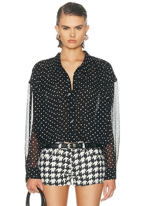 R13 Bubble Gathered Yoke Top in Black Polka Dot - Black. Size L (also in M, S, XS).