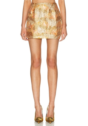 RENGGLI Brocade Mini Skirt in Nectar - Orange. Size L (also in M, S, XL).