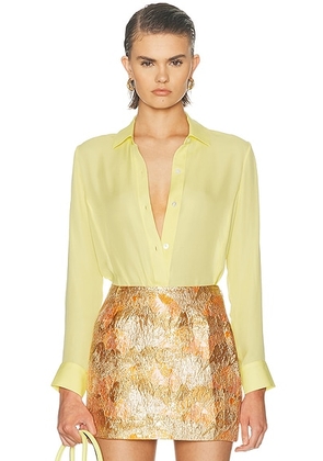 RENGGLI Silk Georgette Button Up Shirt in Margarita - Yellow. Size L (also in M, S, XL, XS).