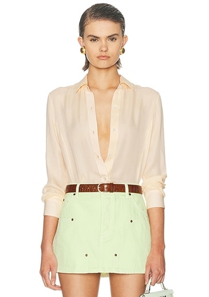 RENGGLI Silk Georgette Button Up Shirt in St. Germain - Peach. Size L (also in M, S, XL, XS).