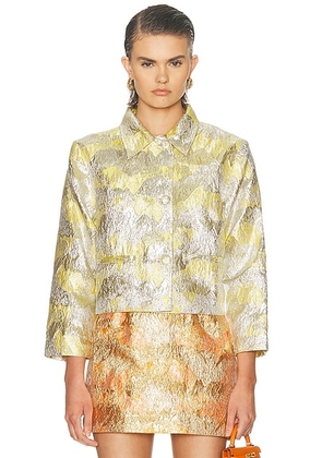 RENGGLI Brocade Jacket in Sunshine - Yellow, Metallic Silver. Size L (also in M, S).