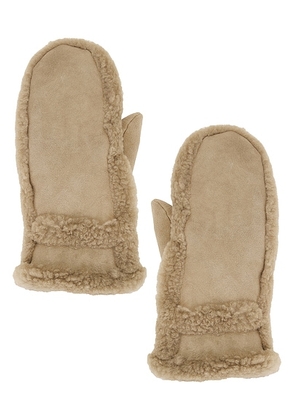 Yves Salomon Merino Mittens in Cairn - Beige. Size all.