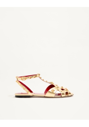 Valentino Garavani Studdy Sandal in Laminated Nappa 05mm Woman ANTIQUE BRASS 35