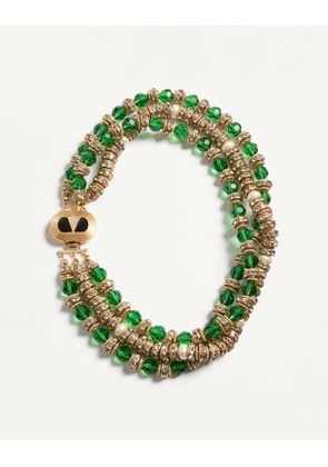 Valentino Garavani Ovalette Necklace In Metal, Enamel, Briole Glass, Pearls And Crystals Woman GOLD/EMERALD/BLACK UNI