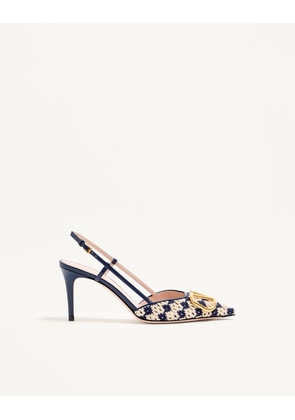 Valentino Garavani Vlogo Signature Slingback Pumps In Crochet Fabric 80Mm Woman BLUE/BEIGE 35