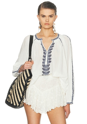 Isabel Marant Etoile Lena Blouse in Ecru & Blue - Cream. Size 34 (also in 36, 38, 42).