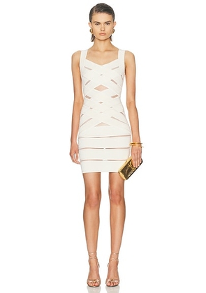 BALMAIN Glitter Stripes Viscose Knit Dress in Blanc in Naturel - White. Size 36 (also in 38, 40).