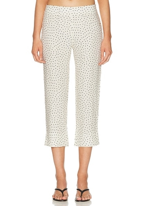 AEXAE Linen Capri Pant in Micro Polka Dot - Cream. Size L (also in M, S, XS, XXS).