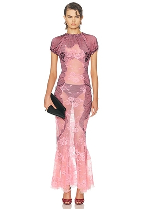 THE ATTICO Sheer Midi Dress in Black & Pink - Pink. Size 36 (also in 40).