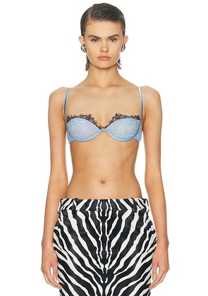 THE ATTICO Lace Bra in Dusty Blue - Blue. Size 36 (also in 40, 42, 44).