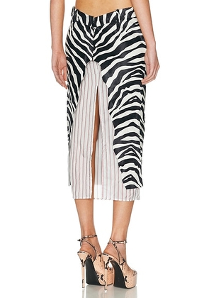 THE ATTICO Low Rise Midi Skirt in White & Black - Black,White. Size 42 (also in ).
