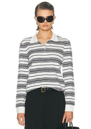 FRAME The Striped Long Sleeve Polo in Cream Multi - Black,White. Size L (also in M, S, XS).