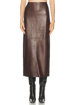 NOUR HAMMOUR Elyse Croco Skirt in Lacquered Croco - Brown. Size 44 (also in ).