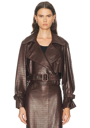 NOUR HAMMOUR Hatti Croco Jacket in Dark Brown Croco - Brown. Size XS (also in ).
