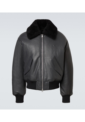 Ami Paris Shearling-trimmed leather bomber jacket