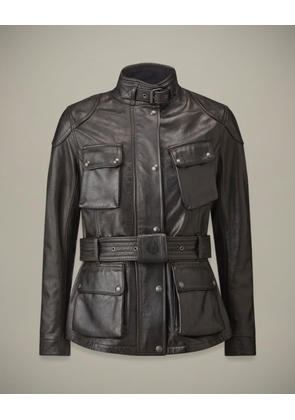 Belstaff Trialmaster Motorcycle Icon Jacket Women's Hand Waxed Leather Antique Black Size UK 8