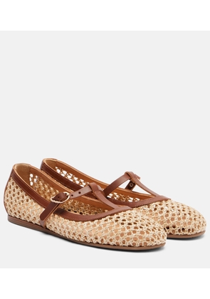 Ancient Greek Sandals Aerati leather-trimmed raffia Mary Jane flats