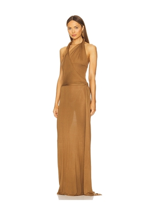 Aya Muse Halter Maxi Dress in Brown. Size XS. Also in L.