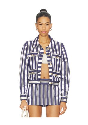 Alice + Olivia Alex Collared Boxy Jacket in Navy. Size L. Also in M, S, XS.